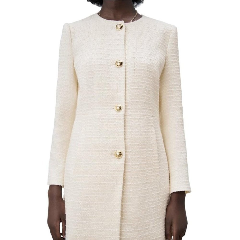 Zara Blazer Long Structured Ecrue Size S | 2321/508